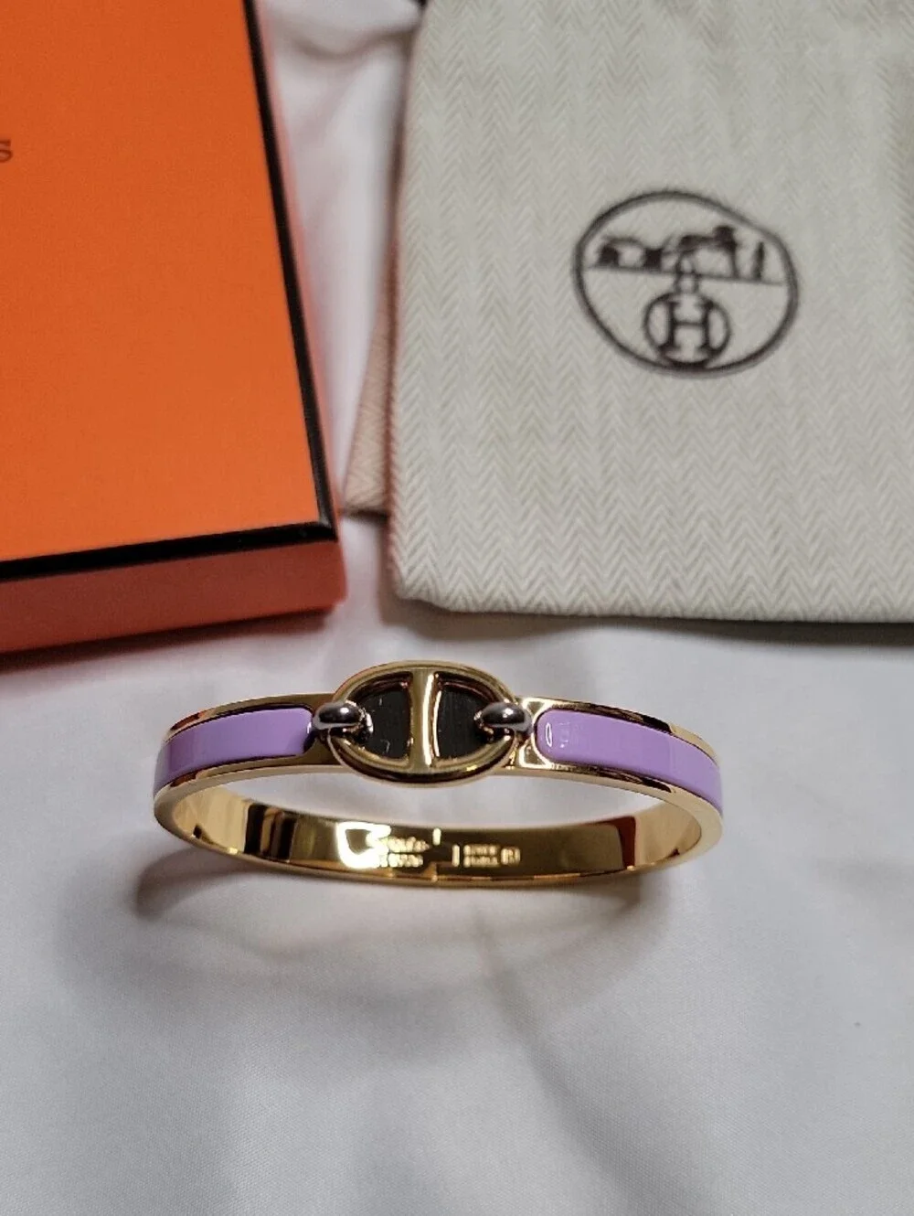 Hermès Mini Clic Chaine D'Ancre Bracelet Gold Finish With Purple Enamel